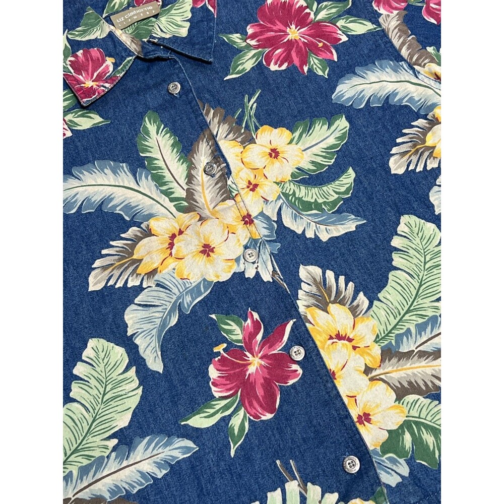 Liz Claiborne Lizwear Tropical Floral Cotton Hawaiian Shirt Womens Medium - Picture 7 of 7